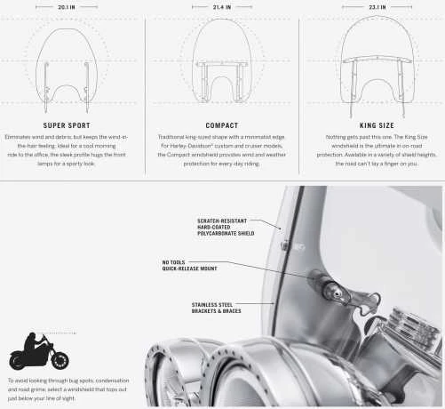 Harley Davidson Abnehmbare King-Size Windschutzscheibe 18" Klar 4 Harley Davidson Abnehmbare King-Size Windschutzscheibe 18" Klar – Bild 2